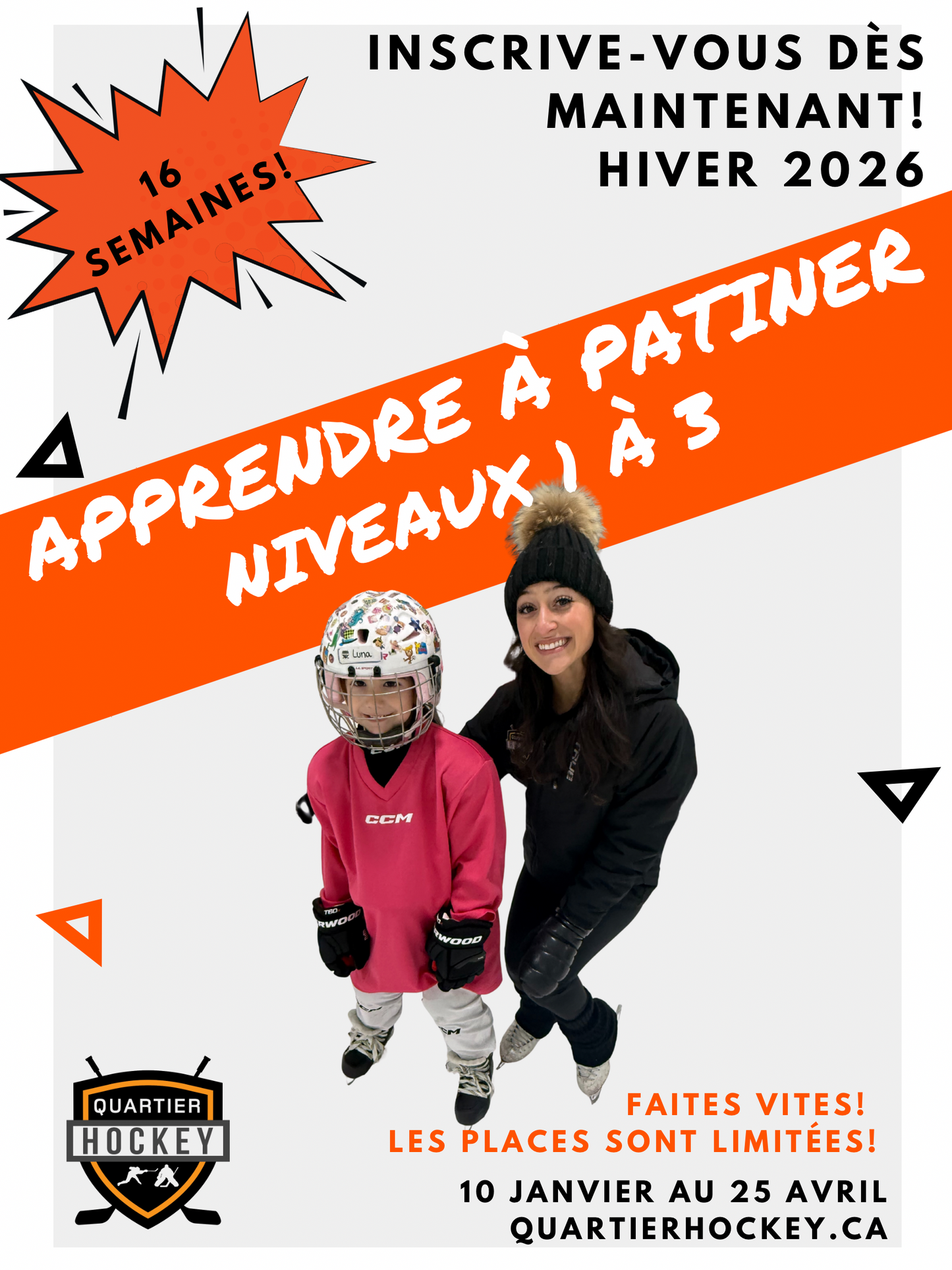 Hiver 2024-2025 Apprendre à patiner<br> Niveau 1 – 3 à 5 ans<br> (12 séances)